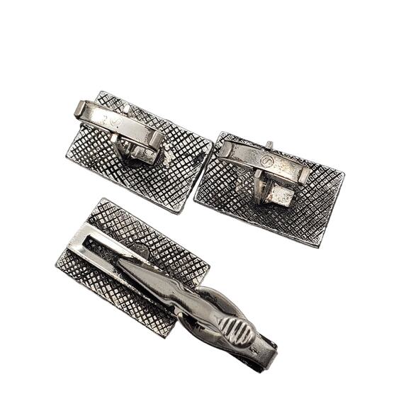 Retro Footprint Baby Feet Toes Cufflinks Tie Clip Bar Clasp Silver Tone Twins - Picture 6 of 10